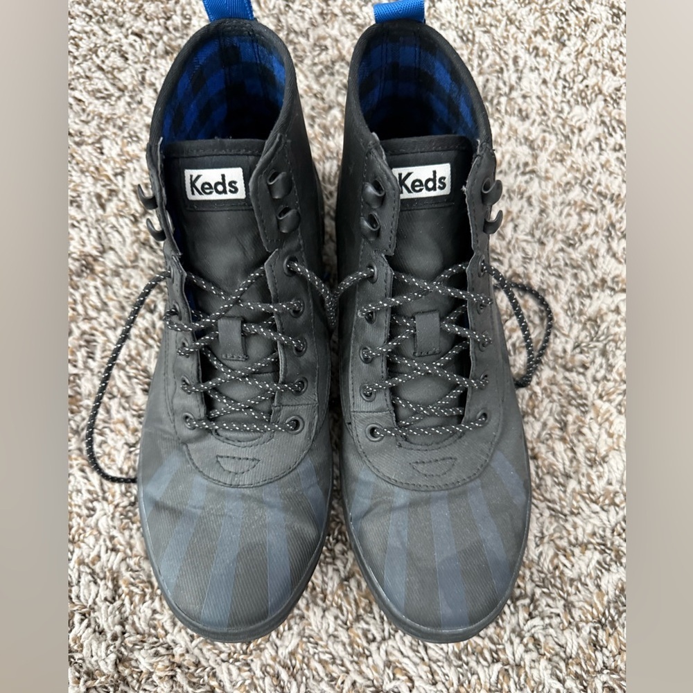 Keds Black Waterproof Duck Boots Lace Up Size 9 Plaid Lined